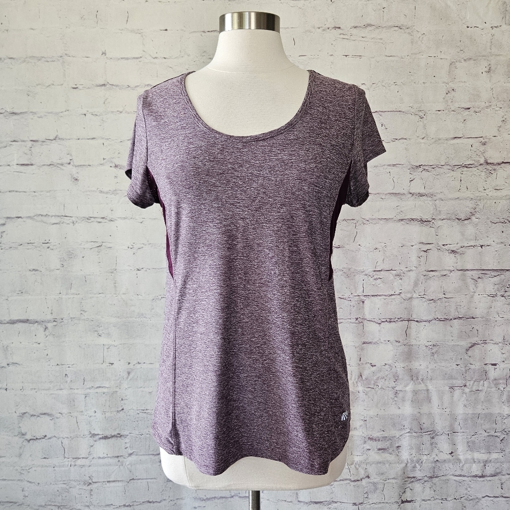 Marika Maroon Short Sleeve Back Cutout Athletic Tee Moisture Wicking Medium
